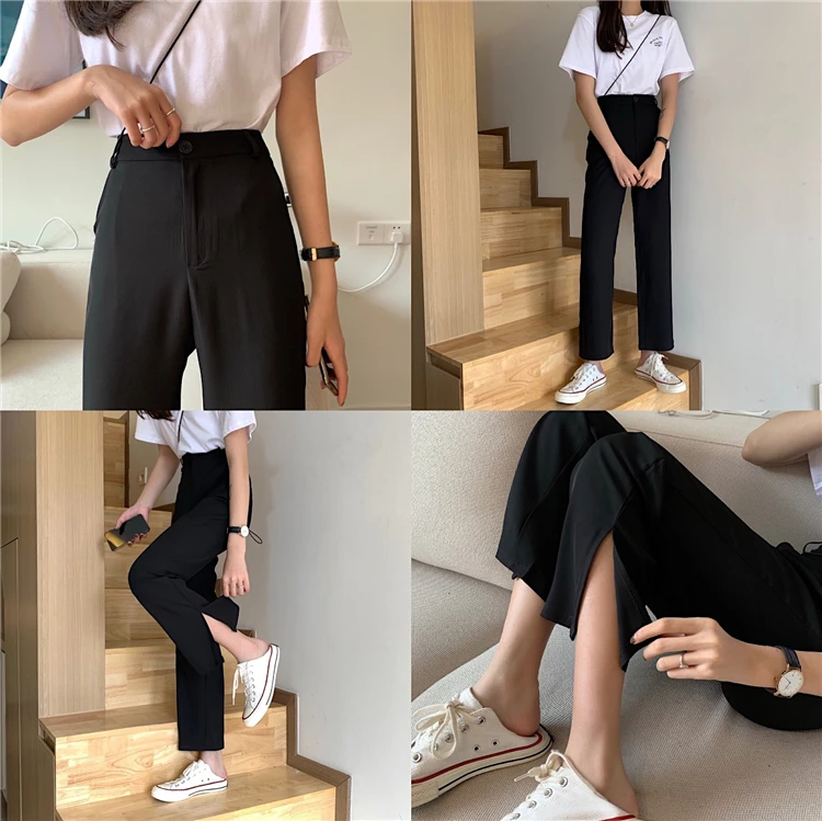 2020 New Style Black Pants Slit Pants Female Autumn High-waisted Slimming Straight-leg Pants Korean-style Loose Trousers Fashion
2020 New Style Black Pants Slit Pants Female Autumn High-waisted Slimming Straight-leg Pants Korean-style Loose Trousers Fashion