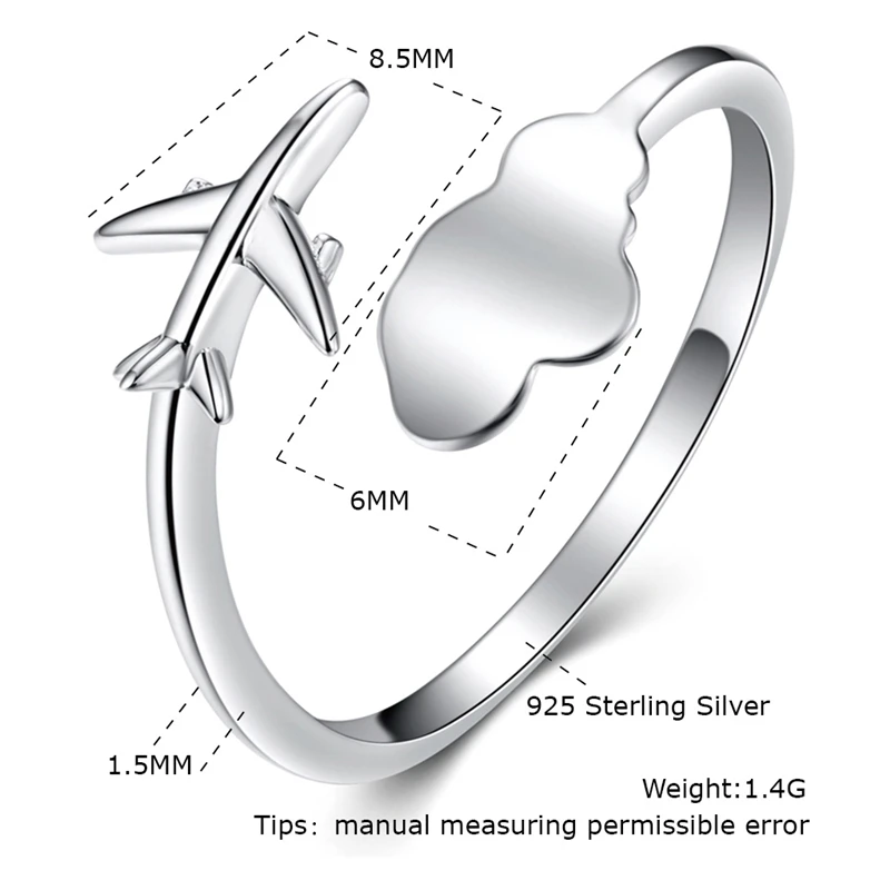 DY Special Travl Dream Airplane And Cloud Adjustable Open Finger Unique 925 Sterling Silver Ring For Women Party Trendy Jewelry
DY Special Travl Dream Airplane And Cloud Adjustable Open Finger Unique 925 Sterling Silver Ring For Women Party Trendy Jewelry
