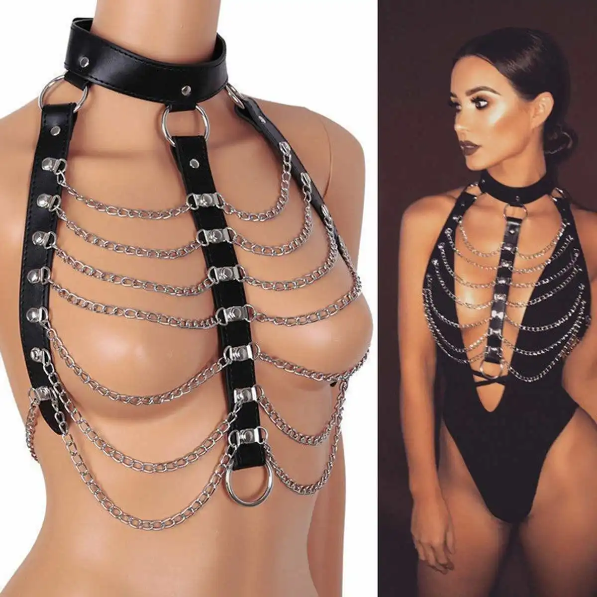 PU Leather Harness Bra Body Bondage Adjust Goth Punk Body Chain Black Sexy Tops Halloween Dance Festival Lingerie for Women
PU Leather Harness Bra Body Bondage Adjust Goth Punk Body Chain Black Sexy Tops Halloween Dance Festival Lingerie for Women