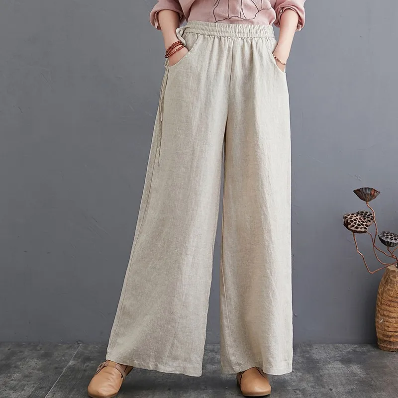 Women Autumn Casual Wide Leg Pants New 2020 Vintage Style Elastic Waist Loose Comfortable Female Cotton Linen Trousers S1505
Women Autumn Casual Wide Leg Pants New 2020 Vintage Style Elastic Waist Loose Comfortable Female Cotton Linen Trousers S1505