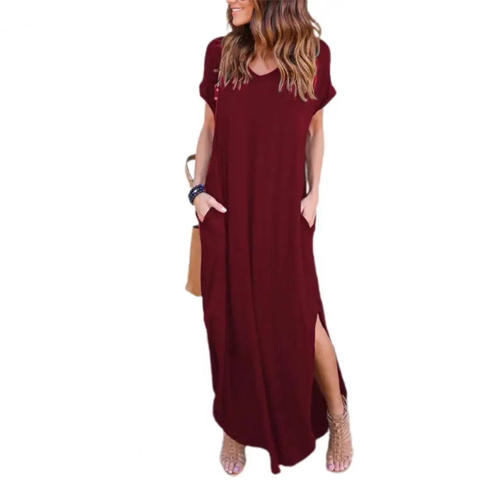 Women Dress Solid Color V Neck Split Maxi Dresses Plus Size Short Sleeve Loose Maxi Dress Daily Wear
Women Dress Solid Color V Neck Split Maxi Dresses Plus Size Short Sleeve Loose Maxi Dress Daily Wear