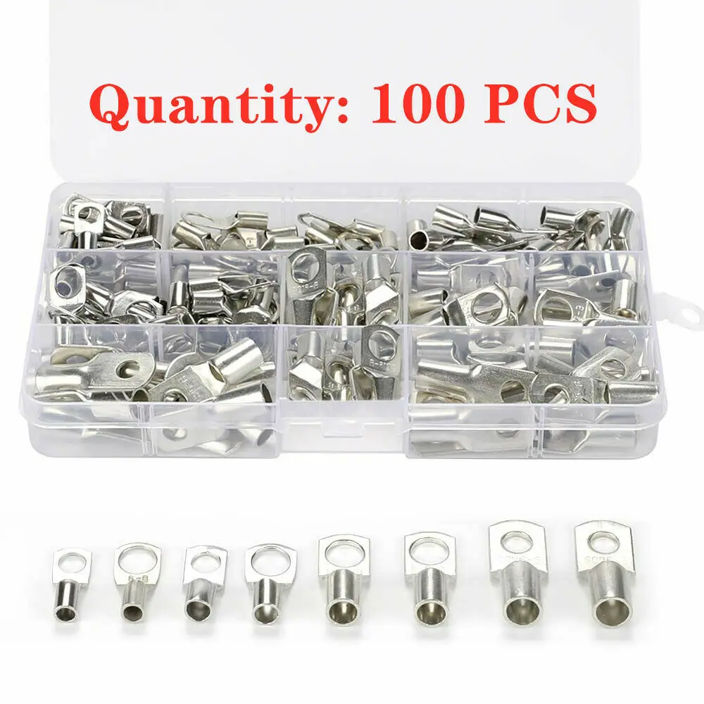 

170/100/60Pcs Assortment SC Bare Tinned Copper Lug Terminals Ring Seal Wire Connectors Bare Cable Crimped/Soldered Terminal Kit