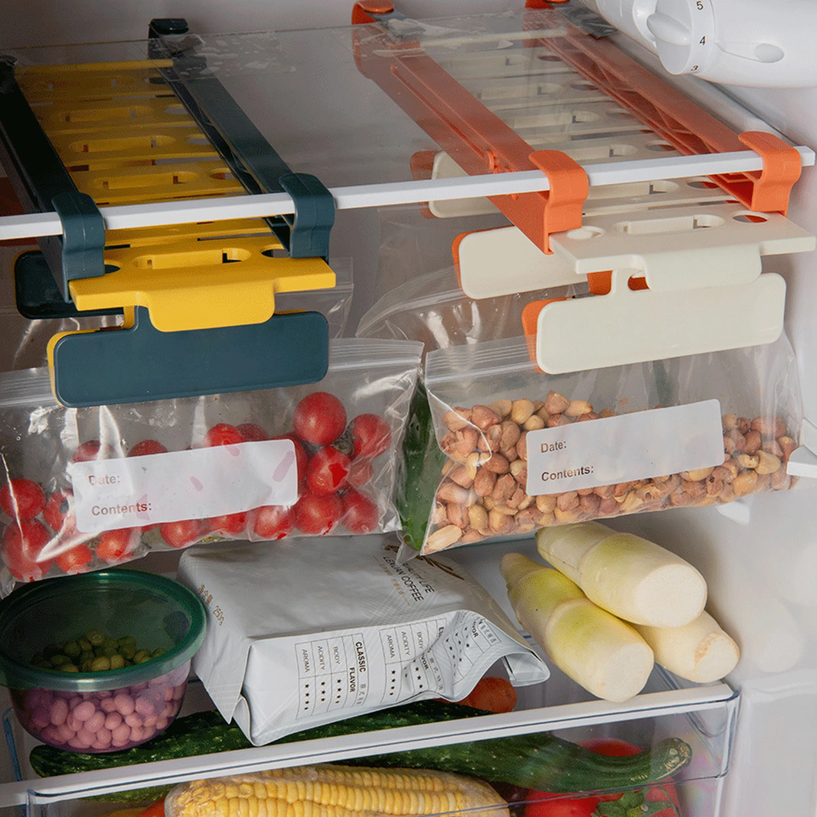 Adjustable Refrigerator Storage Rack Kitchen Organizer Basket Sealed Top Pocket Easy-to-Load Refrigerator Storage 6 Bag-Holds
Adjustable Refrigerator Storage Rack Kitchen Organizer Basket Sealed Top Pocket Easy-to-Load Refrigerator Storage 6 Bag-Holds