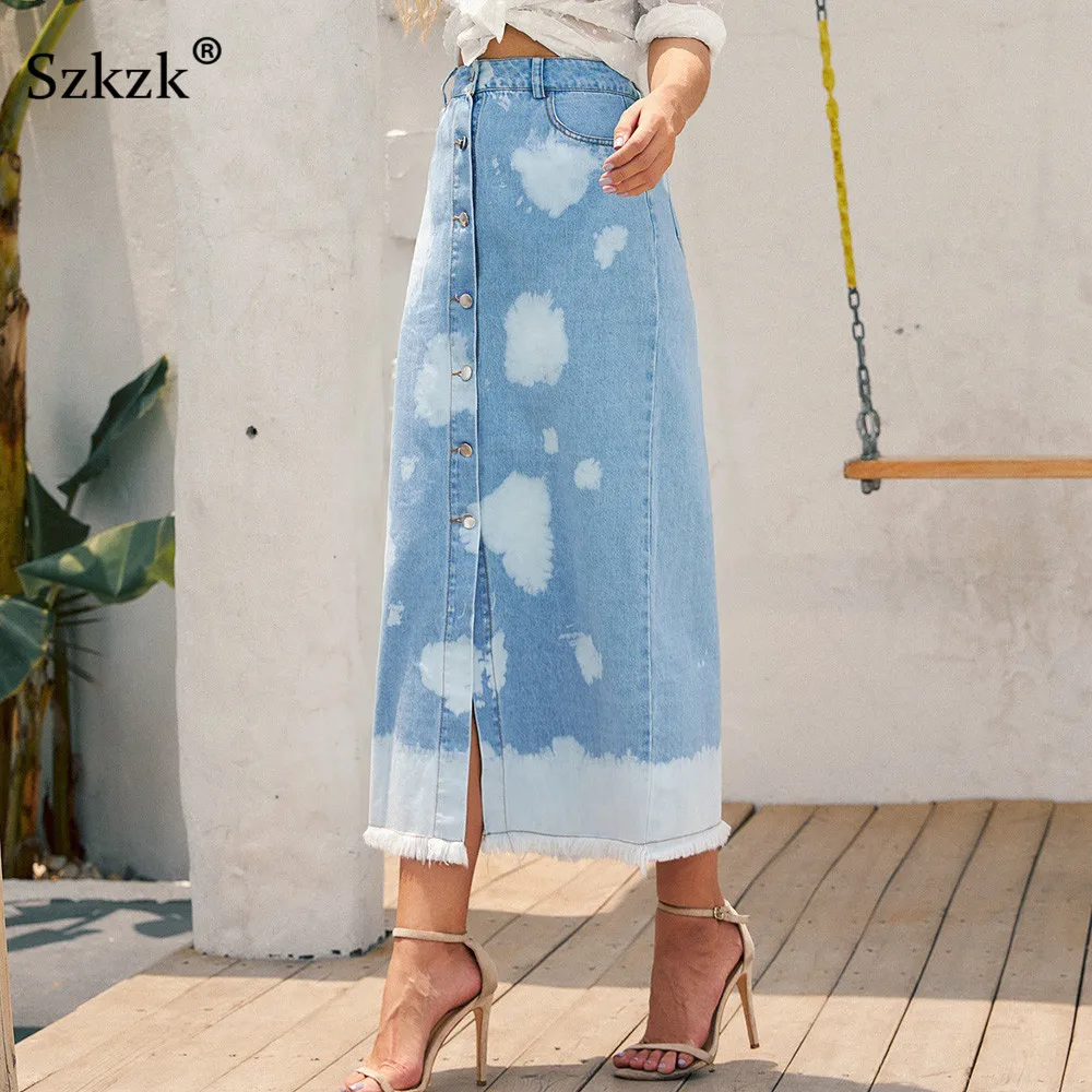 Szkzk Blue Denim Button Up Long Skirt Women Rave Clothes 2020 Autumn Winter Streetwear Patchwork High Waist Sexy A-Line Skirts
Szkzk Blue Denim Button Up Long Skirt Women Rave Clothes 2020 Autumn Winter Streetwear Patchwork High Waist Sexy A-Line Skirts