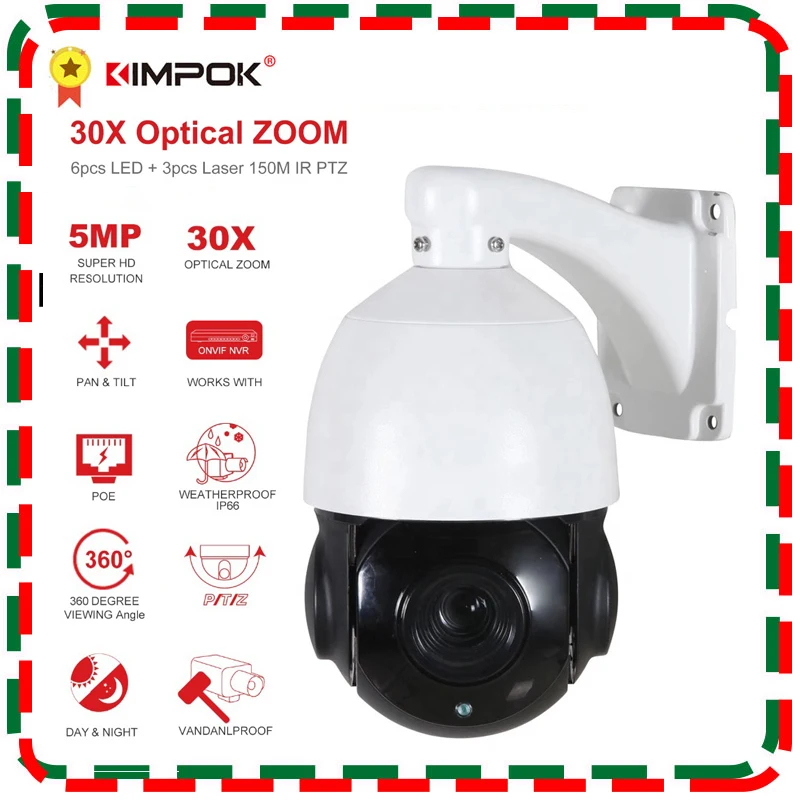 KIMPOK IP66 Outdoor POE 5MP Auto Tracking PTZ Camera Humanoid Person Motion Detection H.265 IP Camera IR 100M 30X ZOOM 
KIMPOK IP66 Outdoor POE 5MP Auto Tracking PTZ Camera Humanoid Person Motion Detection H.265 IP Camera IR 100M 30X ZOOM