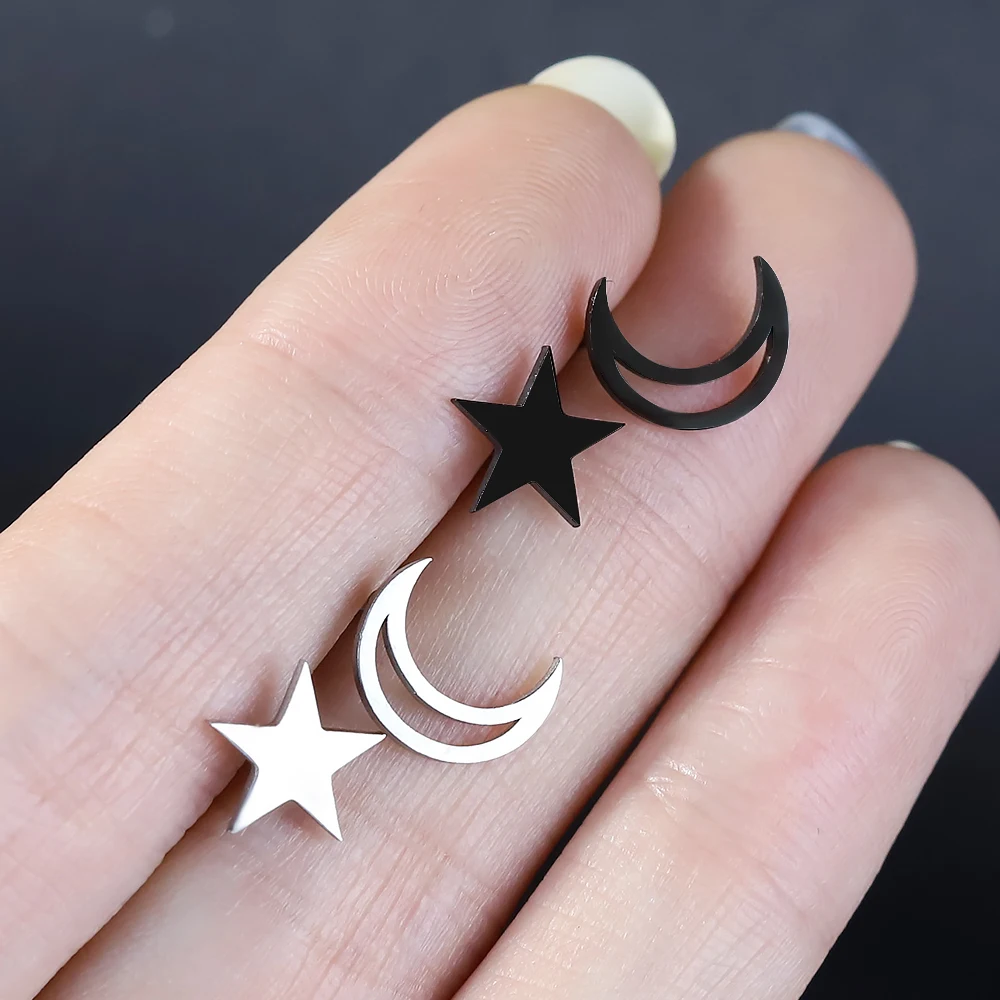 Fashion Stainless Steel Earrings Geoemetric Women Men Hip Hop Black Stars and Moon Stud Earring Fashion Jewelry Gift Friend
Fashion Stainless Steel Earrings Geoemetric Women Men Hip Hop Black Stars and Moon Stud Earring Fashion Jewelry Gift Friend