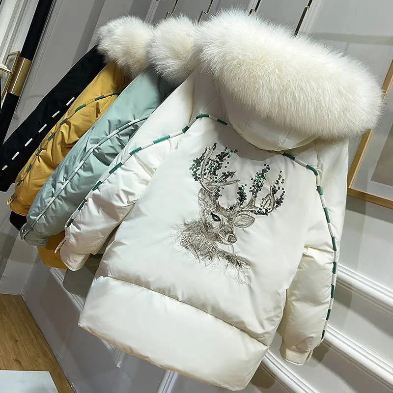 New Women's Down Jacket 2021 Winter Down Coat Female Large Fur Collar Hooded Warm Loose Fashion Lady Outerwear Black
New Women's Down Jacket 2021 Winter Down Coat Female Large Fur Collar Hooded Warm Loose Fashion Lady Outerwear Black