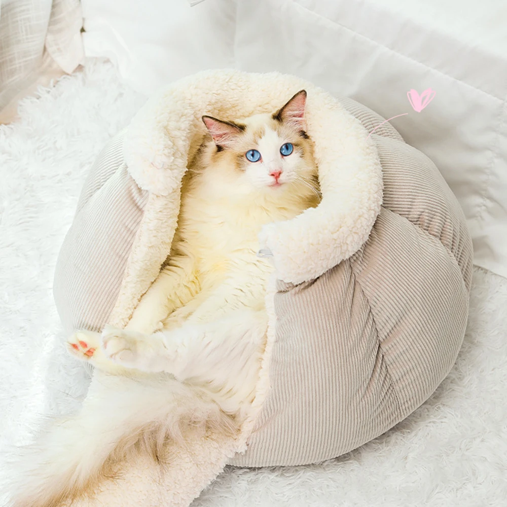 

Cat Bed Warm Pet Basket Cozy Kitten Cushion Enclosed House Washable Plush Nest Pumpkin Shape Cave Dog kennel Pet Supplies