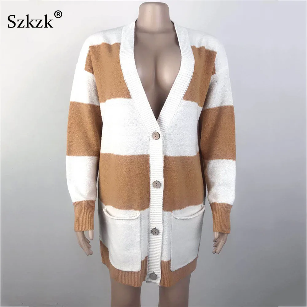 Szkzk Color Block Stripe Cardigan Female Coat Sexy Knit Sweater With Pockets Fall Winter Long Sleeve Button Up Knitwear Sweaters
Szkzk Color Block Stripe Cardigan Female Coat Sexy Knit Sweater With Pockets Fall Winter Long Sleeve Button Up Knitwear Sweaters