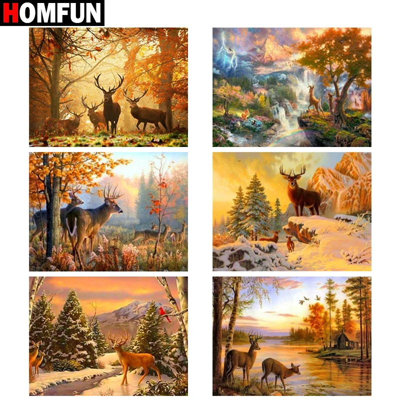 HOMFUN Square Round Drill 5D Diamond Painting Environmental Crafts Full Embroidery &quotElk forest autumn" Home decor | Дом и сад