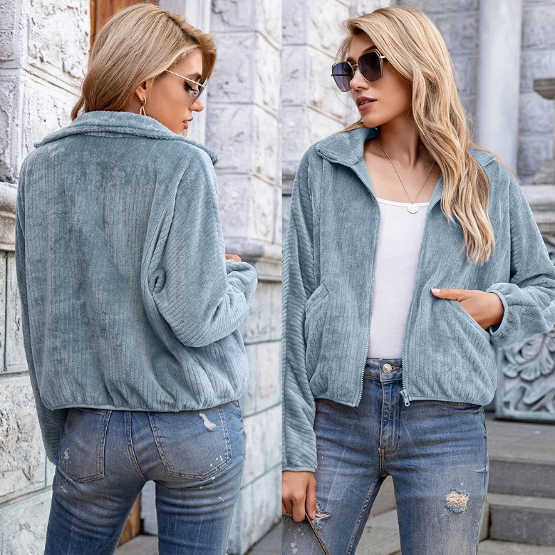 Women Winter Warm Long Sleeve Lapel Jacket Ribbed Flannel Solid Color Zipper Coat Loose Short Outwear with Pockets
Women Winter Warm Long Sleeve Lapel Jacket Ribbed Flannel Solid Color Zipper Coat Loose Short Outwear with Pockets