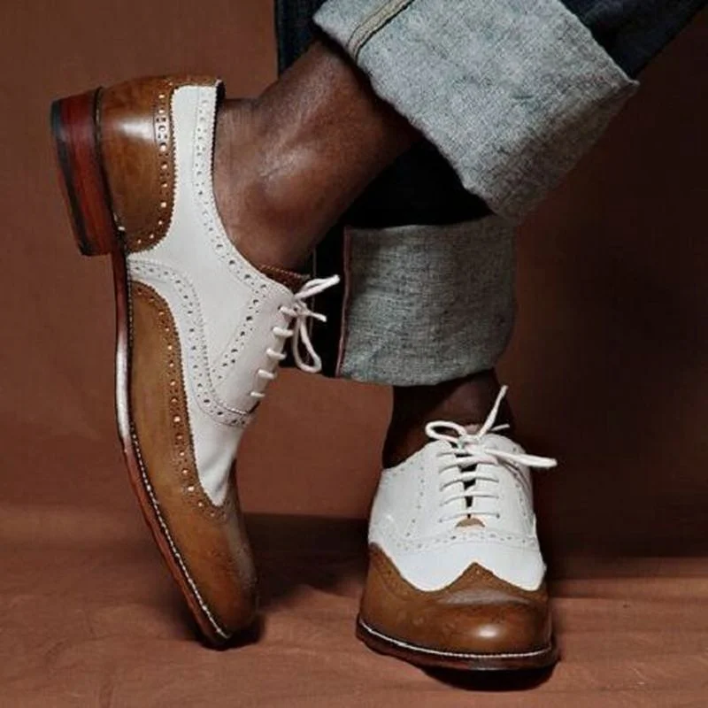 Men's New Handmade Brown White Color Matching Fashion Casual Wild Classic Trend Pu Business Suit Lace Up Oxford Shoes YX103
Men's New Handmade Brown White Color Matching Fashion Casual Wild Classic Trend Pu Business Suit Lace Up Oxford Shoes YX103