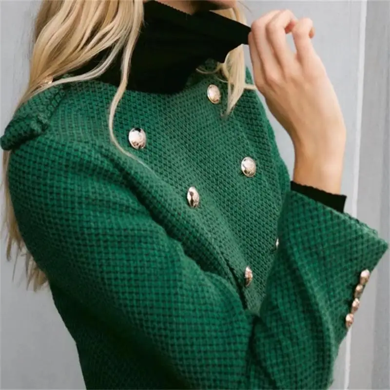 MESTTRAF Women 2021 Fashion Double Breasted Tweed Cropped Jacket Coat Vintage Round Neck Long Sleeve Female Outerwear Streetwear 
MESTTRAF Women 2021 Fashion Double Breasted Tweed Cropped Jacket Coat Vintage Round Neck Long Sleeve Female Outerwear Streetwear