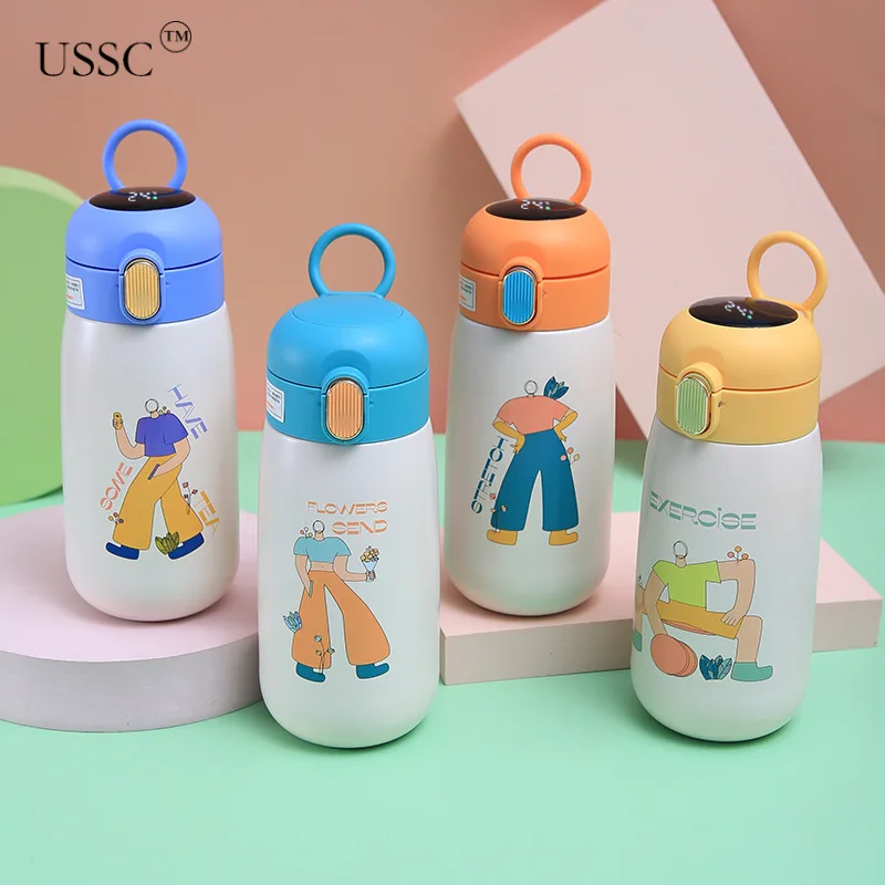 

USSC New Double-layer Vacuum Belly Cup Portable Bouncing Children's Pot Touch Temperature Display Intelligent Thermos Cup HZ043