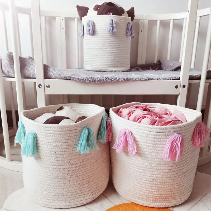 Hand Woven Cotton Rope Storage Basket With Tassels Kids Room Decoration Dirty Clothes Laundry Bucket Nursery Sundries Organizer
Hand Woven Cotton Rope Storage Basket With Tassels Kids Room Decoration Dirty Clothes Laundry Bucket Nursery Sundries Organizer