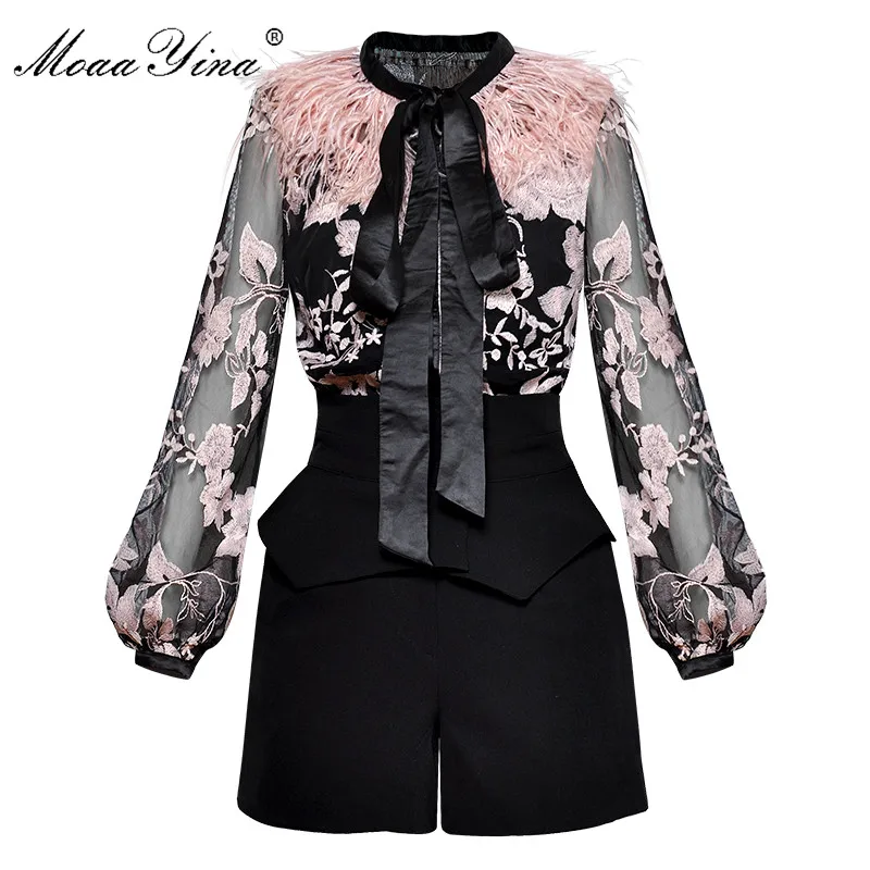 MoaaYina Spring Women Suit Bow collar Feather lantern Sleeve Mesh See through Embroidery Vintage Blouse+Shorts Two-piece suit
MoaaYina Spring Women Suit Bow collar Feather lantern Sleeve Mesh See through Embroidery Vintage Blouse+Shorts Two-piece suit