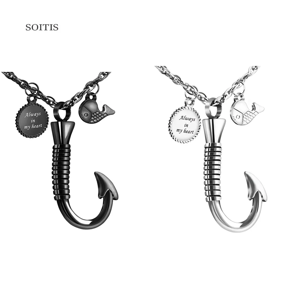 SOITIS Customize Engraved Name Date Fishhook Shaped Pendant Hollow Cremation Pendant Ash Holder Keepsake Openable Urn Necklace
SOITIS Customize Engraved Name Date Fishhook Shaped Pendant Hollow Cremation Pendant Ash Holder Keepsake Openable Urn Necklace