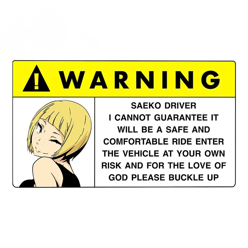 Cartoon Colorful Car Sticker Saeko Warning Slap Vinyl Decal Anime Bumper Trunk Laptop Rear Windshield Car Accessories PVC13x8cm
Cartoon Colorful Car Sticker Saeko Warning Slap Vinyl Decal Anime Bumper Trunk Laptop Rear Windshield Car Accessories PVC13x8cm