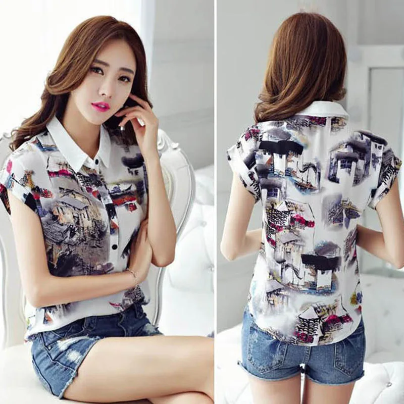 Lucyever Women White Printed Short Sleeve Shirts Korean Fashion Turn-down Collar Chiffon Blouses Summer Casual Office Lady Tops 
Lucyever Women White Printed Short Sleeve Shirts Korean Fashion Turn-down Collar Chiffon Blouses Summer Casual Office Lady Tops