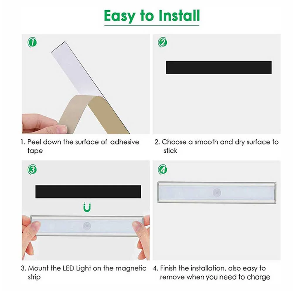 30 LED Closet Light Motion Sensor Rechargeable USB Magnet Strip Cabinet Lamp Night Light For Closet Stairs Kitchen Tools
30 LED Closet Light Motion Sensor Rechargeable USB Magnet Strip Cabinet Lamp Night Light For Closet Stairs Kitchen Tools