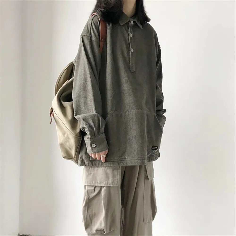 Loose Corduroy Solid Lapel Pullover Women Long Sleeve Korean Style Chic Sweatshirts High Street Ulzzang Vintage Loose Top Female
Loose Corduroy Solid Lapel Pullover Women Long Sleeve Korean Style Chic Sweatshirts High Street Ulzzang Vintage Loose Top Female