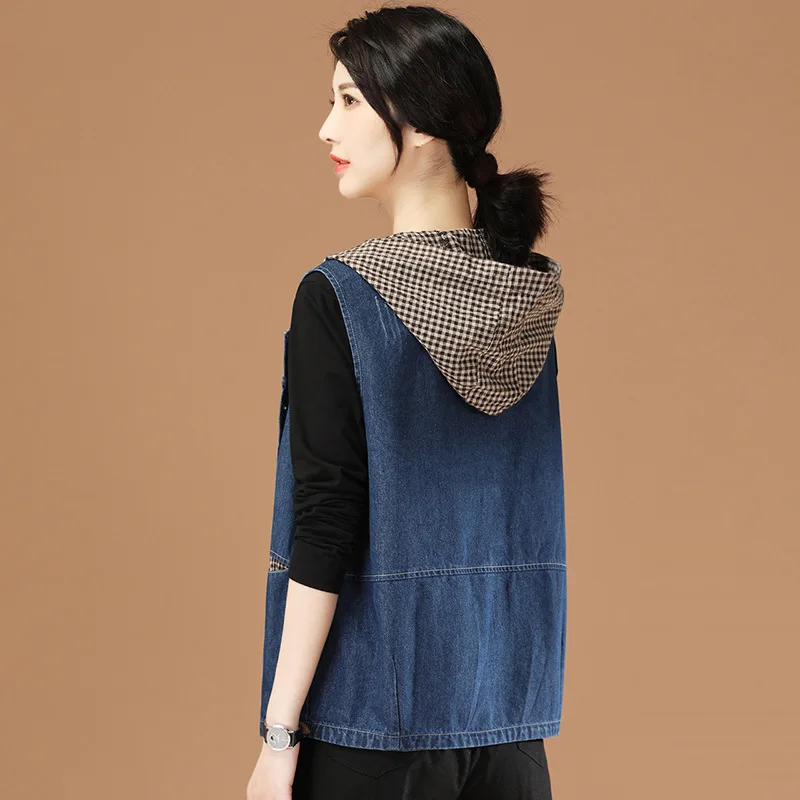 Hooded ladies denim vest autumn 2021 new dark sleeveless casual jacket waistcoat outer wear
Hooded ladies denim vest autumn 2021 new dark sleeveless casual jacket waistcoat outer wear