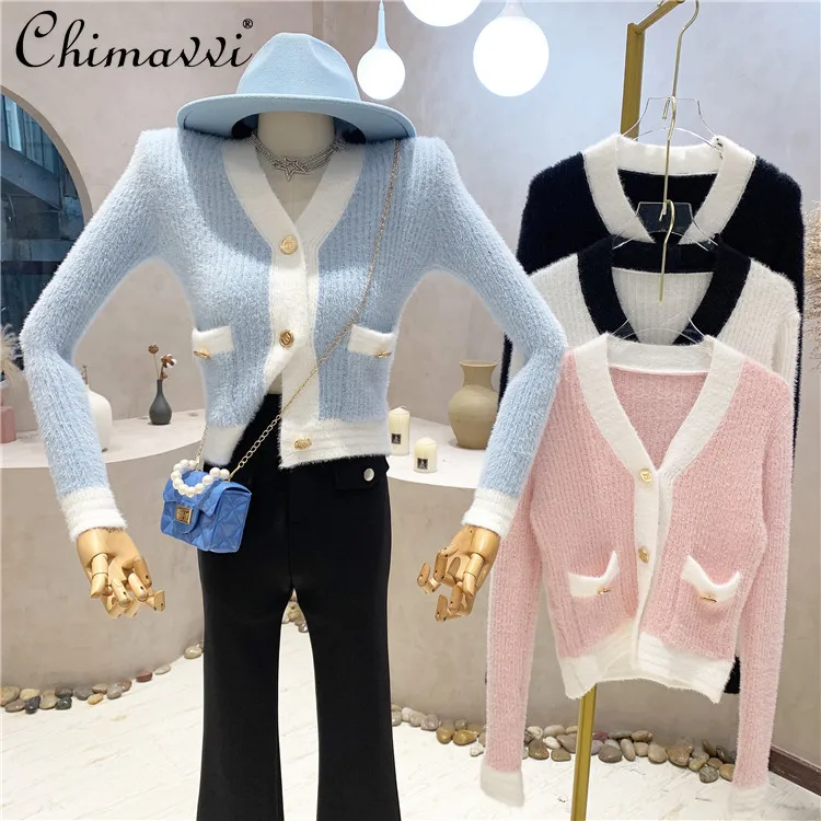 2022 Winter Women's Clothing Korean Fashion Sexy V-neck Long Sleeve Mink Fur Knitted Cardigan Sweet Elegance Short Cardigan
2022 Winter Women's Clothing Korean Fashion Sexy V-neck Long Sleeve Mink Fur Knitted Cardigan Sweet Elegance Short Cardigan