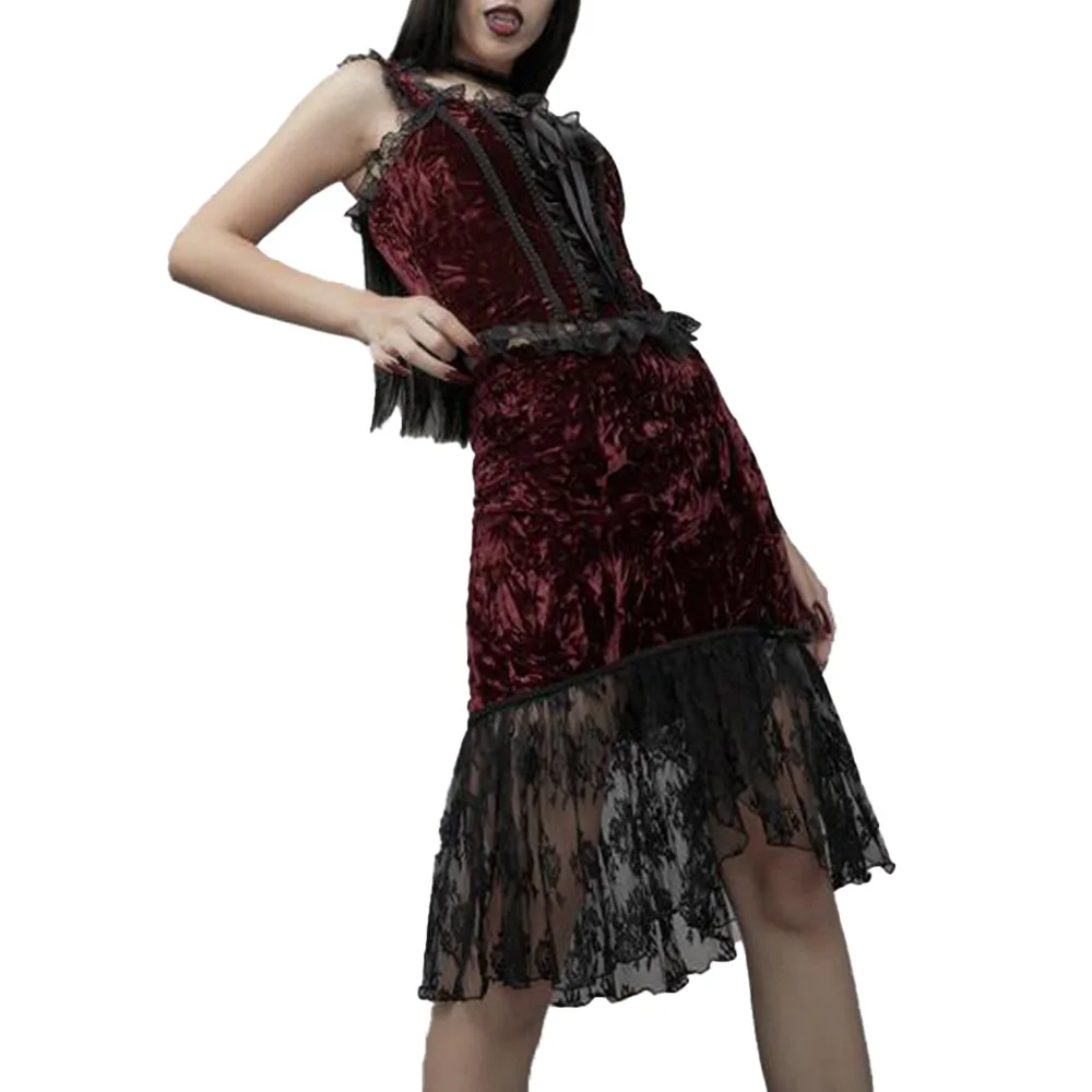 Gothic Women's Dress Spring Summer Fashion Hipster Designer Creative Bandage Lace Velvet Splicing Sexy Square Collar 2021
Gothic Women's Dress Spring Summer Fashion Hipster Designer Creative Bandage Lace Velvet Splicing Sexy Square Collar 2021