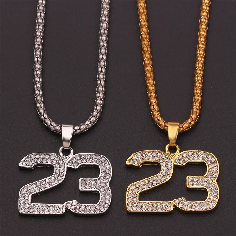 Hip Hop Basketball Legend Number 23 Pendant Necklaces Crystal Bling Gold Cuban Chain Necklace Jewelry For Man Boyfriend Gift | Украшения и