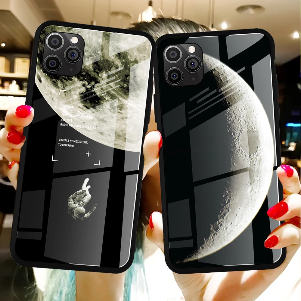 Чехол из закаленного стекла для iPhone 11 12 Pro Max Xs Mini Moon Star чехол 6S 7 8 Plus X XS XR SE 2020