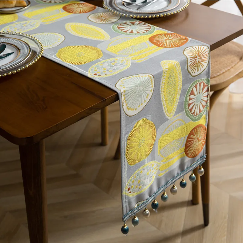 

Настольная дорожка в европейском стиле Желтая лимонная вышитая жаккардовая ткань для домашнего интерьера Гостиная флаг-кофейный столик