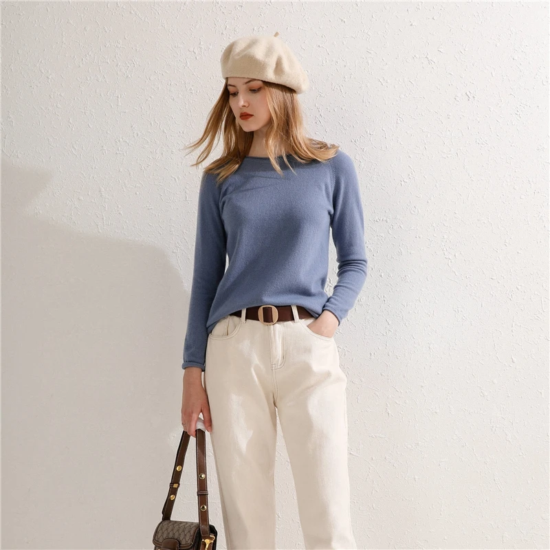 

Spring Autumn Pure Woolen Sweater Women's Worsted Cashmere Knit Sweater Slim Curling Collar All-Match Pullover Bottoming Shirt