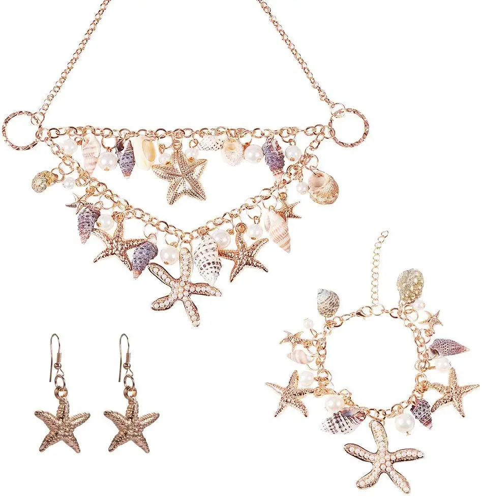 3 in 1 Summer Sea Beach Shell Starfish Pearl Bib Statement Chunky Mermaid Tail Necklace Bracelets Shell Earrings (Gold-plated)
3 in 1 Summer Sea Beach Shell Starfish Pearl Bib Statement Chunky Mermaid Tail Necklace Bracelets Shell Earrings (Gold-plated)