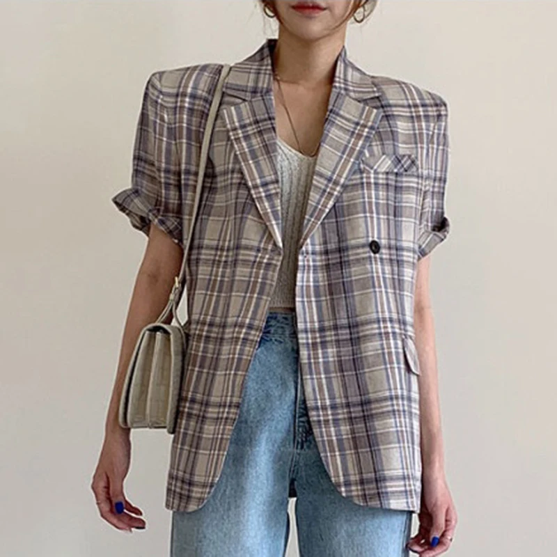 South Korea Chic Summer British Style Plaid Lapel One Button Loose Casual Short Sleeve Suit Coat For Women Blazers And Jackets
South Korea Chic Summer British Style Plaid Lapel One Button Loose Casual Short Sleeve Suit Coat For Women Blazers And Jackets