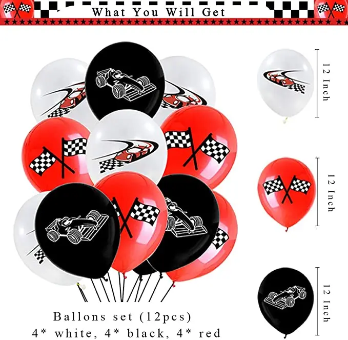 12pcs Hot Wheels Wild Racer Balloons Checkered Flag Balloons for Racing Party Decorations Kids Boy Birthday Supplies
12pcs Hot Wheels Wild Racer Balloons Checkered Flag Balloons for Racing Party Decorations Kids Boy Birthday Supplies