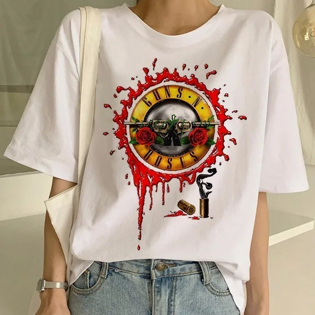 Модная футболка в стиле панк с принтом Guns N Roses Женская белая женские топы уличном