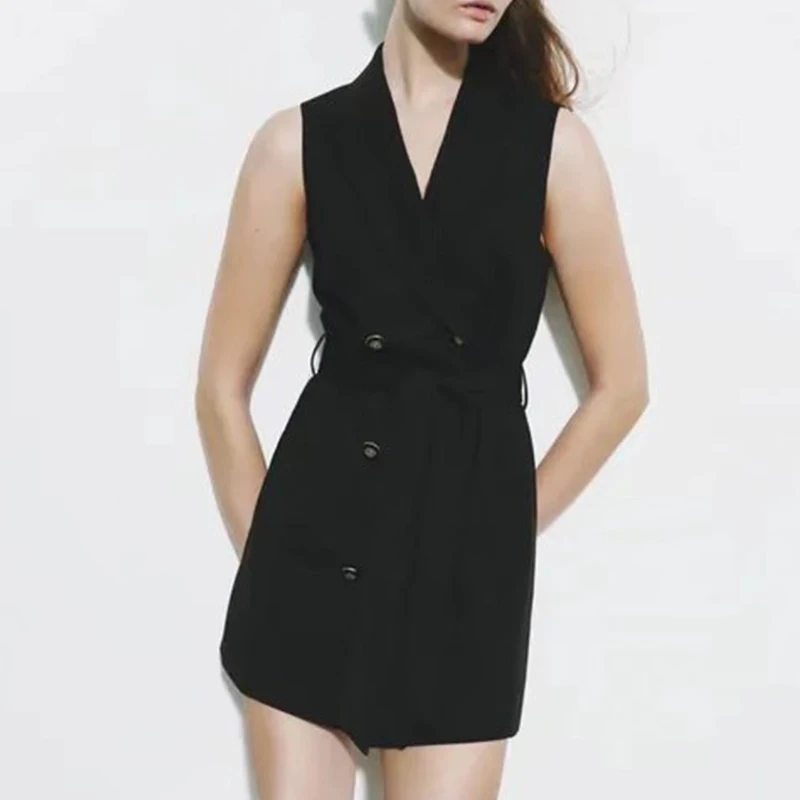 Za Women Black Double Breasted Tank Dress With Belt Sleeveless Office Lady Slim Mini A Line Dress Vestidos OZZ1271
Za Women Black Double Breasted Tank Dress With Belt Sleeveless Office Lady Slim Mini A Line Dress Vestidos OZZ1271