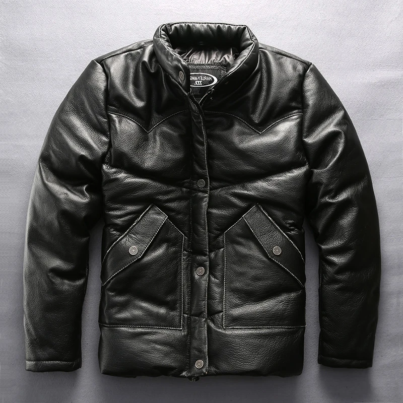 New Factory 2020 Men Black Duck down Genuine Leather Jacket Casual Thick Cowhide Russia Winter Coats Free Shipping
New Factory 2020 Men Black Duck down Genuine Leather Jacket Casual Thick Cowhide Russia Winter Coats Free Shipping