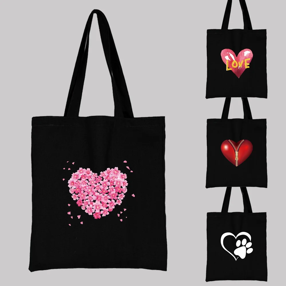Women Classic Love Heart Pattern Series Black Cotton Canvas Shopper Bag Girl Harajuku 90s Y2K Classic Vintage Shoulder Handbag
Women Classic Love Heart Pattern Series Black Cotton Canvas Shopper Bag Girl Harajuku 90s Y2K Classic Vintage Shoulder Handbag