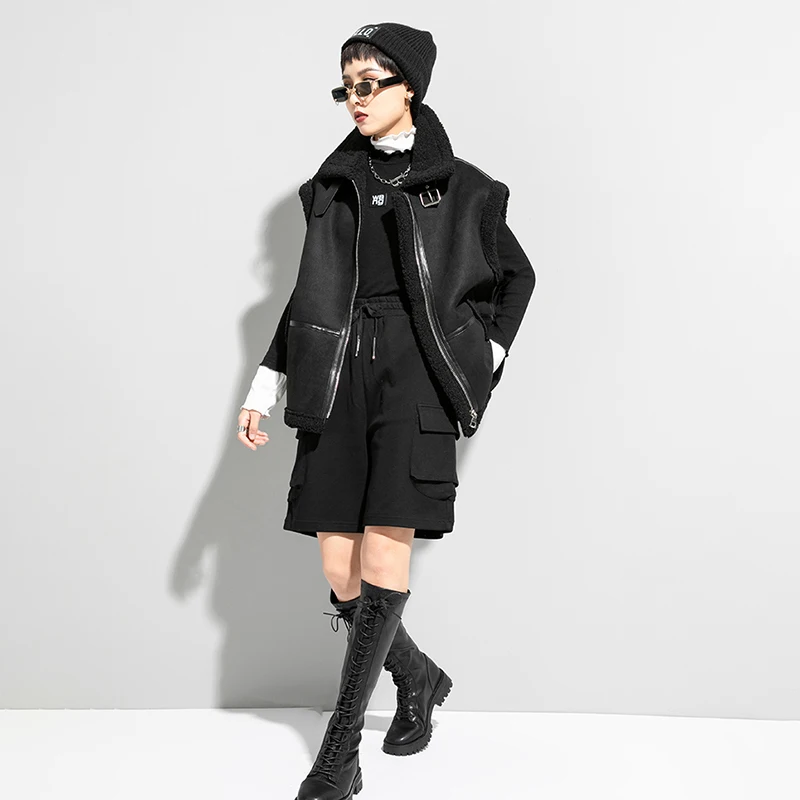 Balck Big Women Size Fur Lambswool Spliced Vest New Stand Collar Sleeveless Fashion Tide Autumn Winter 2021 1DD1444 
Balck Big Women Size Fur Lambswool Spliced Vest New Stand Collar Sleeveless Fashion Tide Autumn Winter 2021 1DD1444