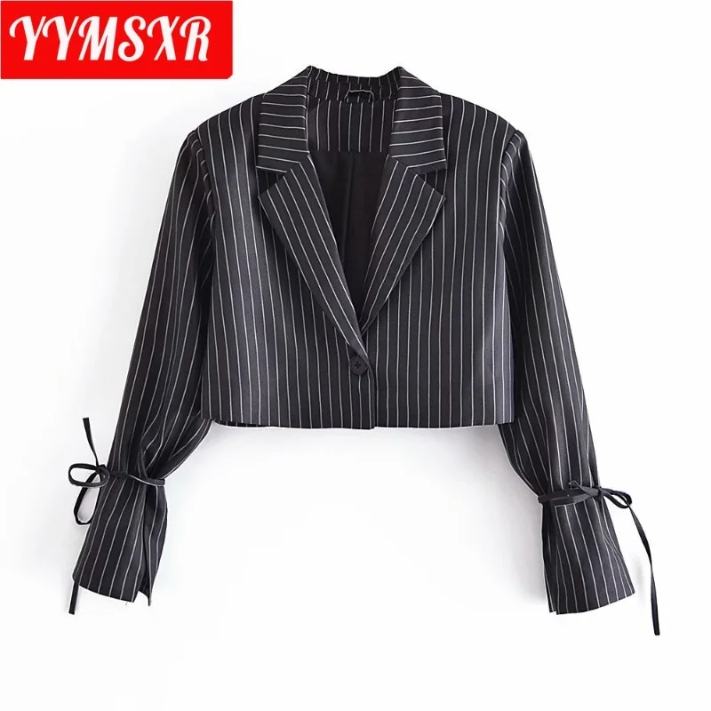 Women Blazer Jacket Fall 2021 New Style Striped Suit One Button Short Fashion Elegant Temperament Casual Loose All-match Clothes 
Women Blazer Jacket Fall 2021 New Style Striped Suit One Button Short Fashion Elegant Temperament Casual Loose All-match Clothes
