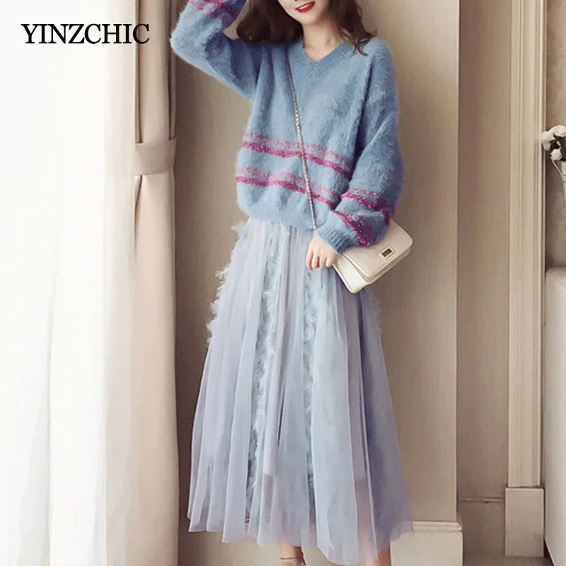Autumn Woman 2pcs Suit Loose Sweater Mesh Skirt Set for Woman Female Casual Knit Pull Skirt Set Suits
Autumn Woman 2pcs Suit Loose Sweater Mesh Skirt Set for Woman Female Casual Knit Pull Skirt Set Suits