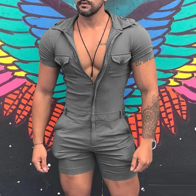 Men Turndown Collar One Piece 5XL Bodysuit Summer Short Sleeve Zipper Romper Gentleman Solid Slim Big Pockets Shorts Overalls
Men Turndown Collar One Piece 5XL Bodysuit Summer Short Sleeve Zipper Romper Gentleman Solid Slim Big Pockets Shorts Overalls