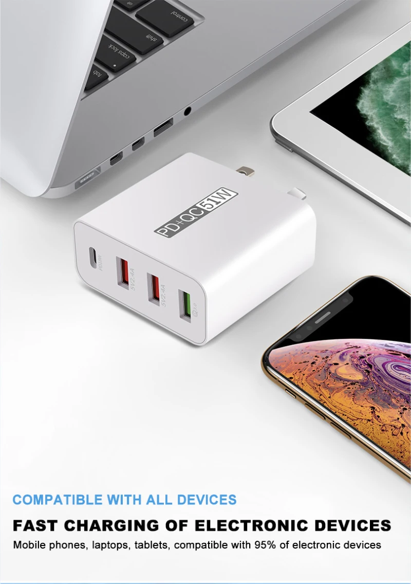 Multi Charger Usb Power Adapter 51W PD QC 3.0 4.0 USB Adapter Wall Fast Charging Charger
Multi Charger Usb Power Adapter 51W PD QC 3.0 4.0 USB Adapter Wall Fast Charging Charger