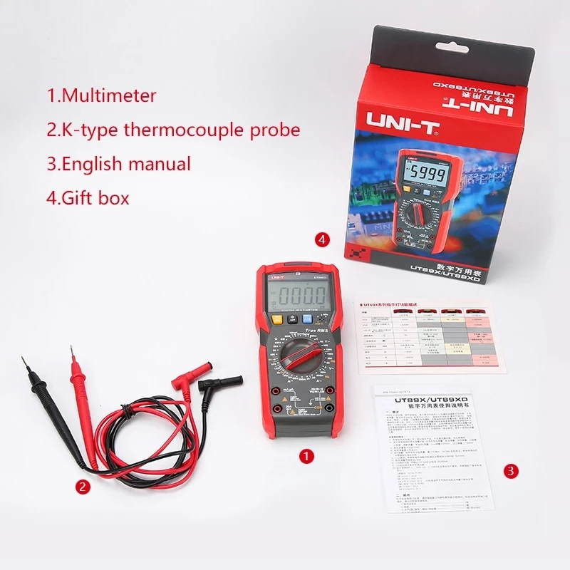 UNI-T UT89X/XD Multitester Digital Voltage Tester ACDC Resistance Meter Capacitor Transistor True RMS Backlight with Test Leads
UNI-T UT89X/XD Multitester Digital Voltage Tester ACDC Resistance Meter Capacitor Transistor True RMS Backlight with Test Leads
