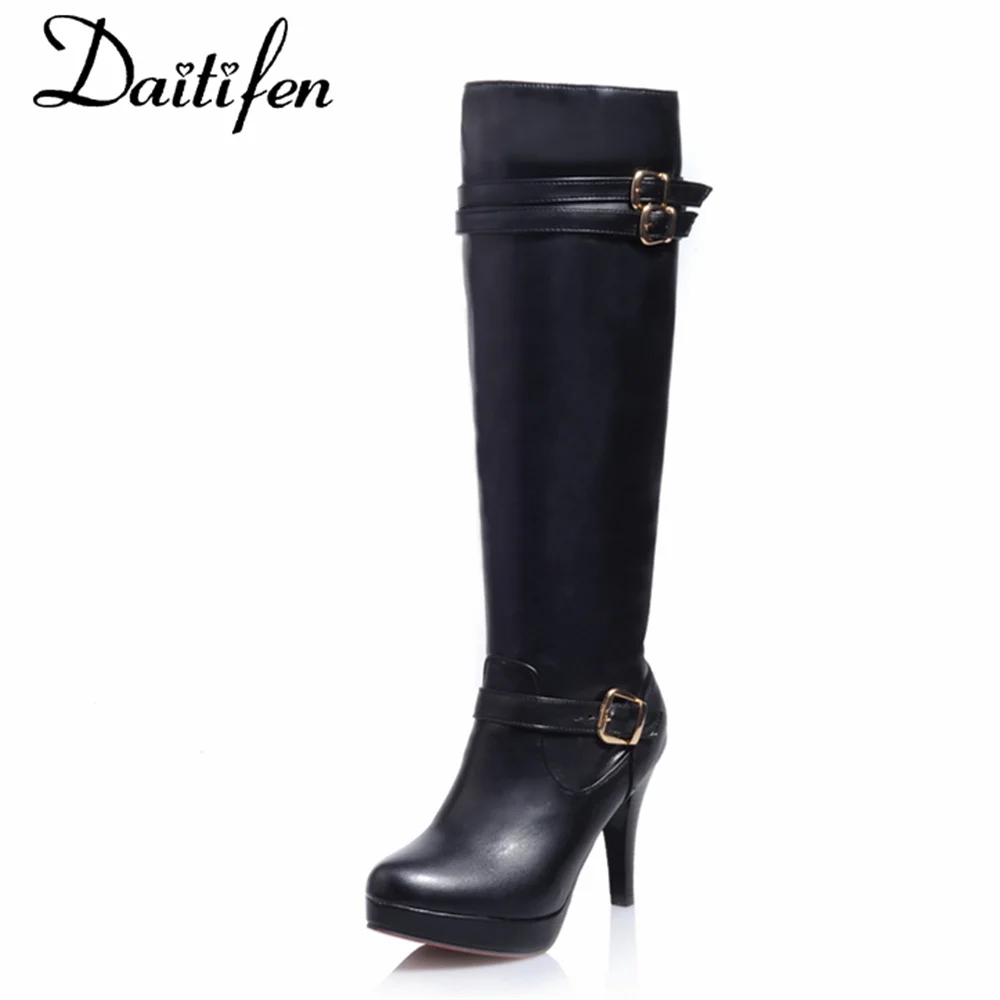 

Daitifen Brand Classical Female Winter Outdoor Shoes Special Design Platform Female Knee High Boots Women's Pumps With fur
