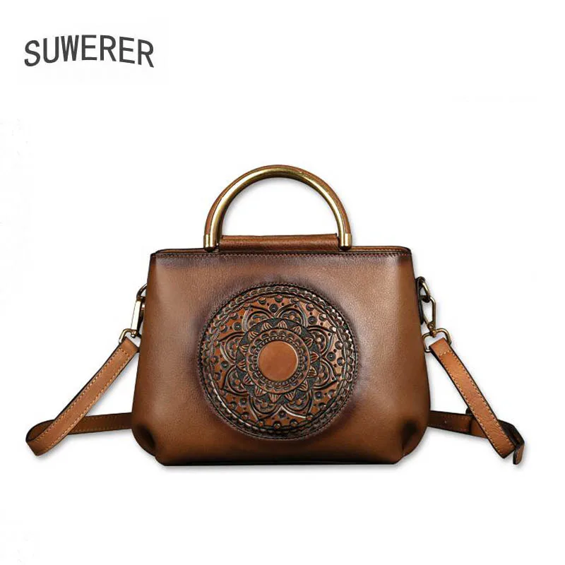 

SUWERER 2022 New Real Cowhide Fashion Handbags Women Genuine Leather Bag Women Luxury Famous Brand Shoulder Embossed Vintage Bag