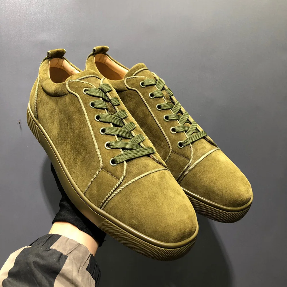 Luxury Low Top Full ArmyGreen Suede Genuine Leather No Rivet Ladies Red Bottom For Men Spikes Casual Flats Loafers Leisure Shoes
Luxury Low Top Full ArmyGreen Suede Genuine Leather No Rivet Ladies Red Bottom For Men Spikes Casual Flats Loafers Leisure Shoes