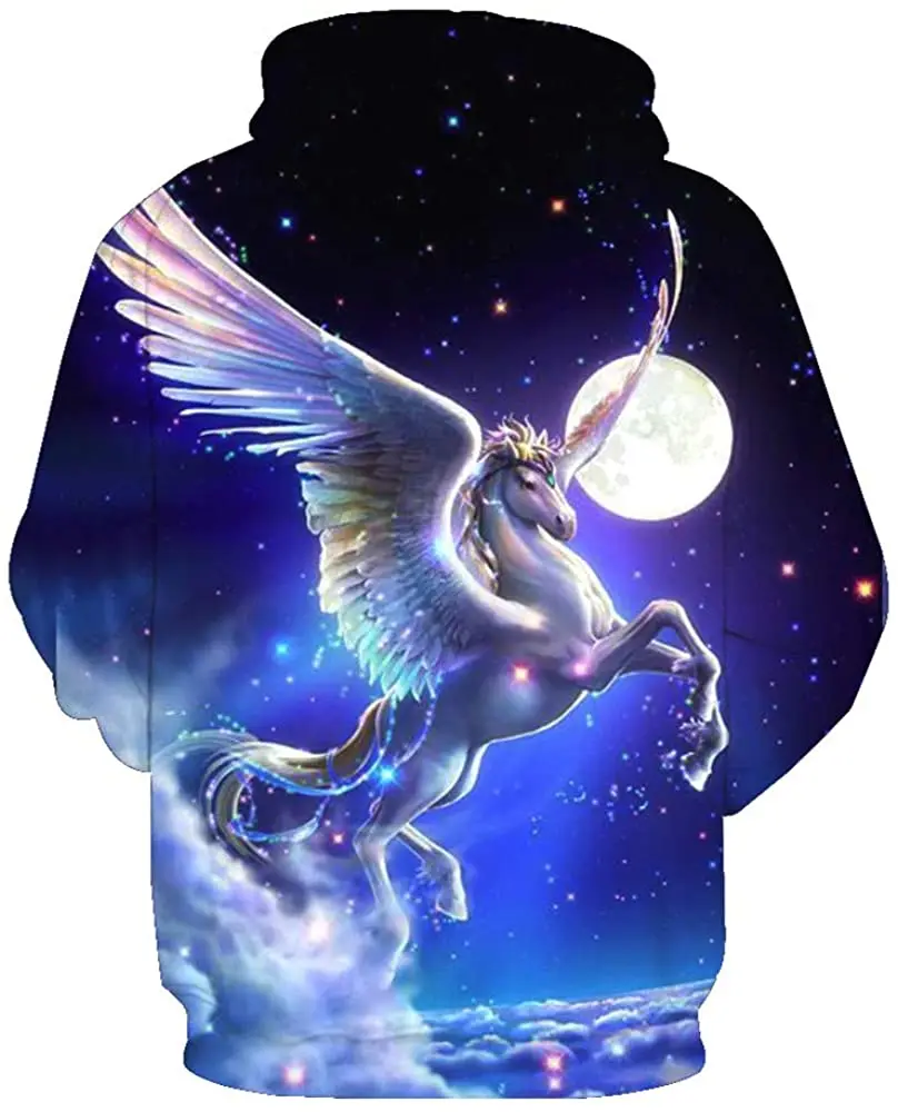 

Customize Galaxy Unicorn Moon Print Pocket Hoodie, add design your own text image pullover sweatshirt