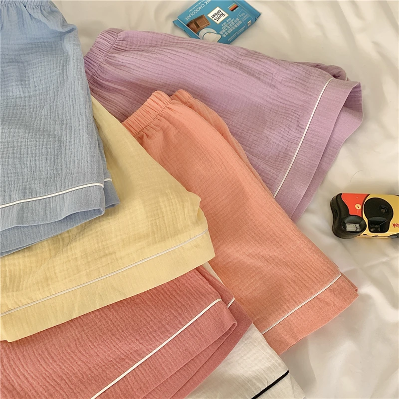 8 color women summer pajamas set solid 100% cotton sleepwear 2 piece set short sleeve top shorts home suit homewear pockets Y401
8 color women summer pajamas set solid 100% cotton sleepwear 2 piece set short sleeve top shorts home suit homewear pockets Y401
